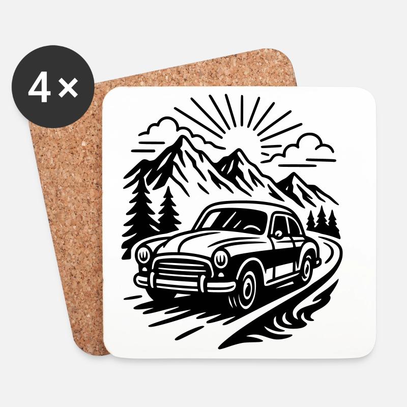 Voiture de collection - Dessous de verre (lot de 4) - blanc