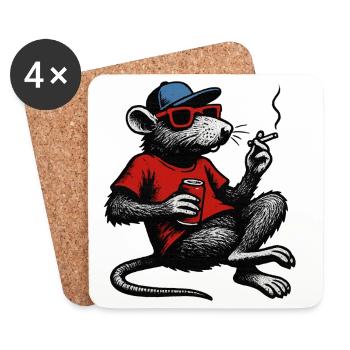 Rat with sunglasses smoking - Coasters (set of 4) - white - Front