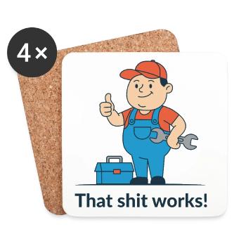 Tool Hero Cartoon Motif. Finally it works! - Coasters (set of 4) - white - Front