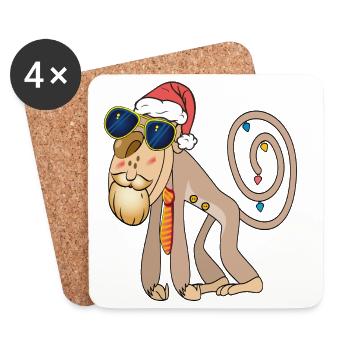 Weihnachtsaffe mit Sonnenbrille - Untersetzer (4er-Set) - Weiß - Vorne