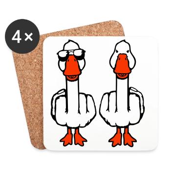 2 Goose Double Middle Finger Geese Friends Team Duo - Coasters (set of 4) - white - Front