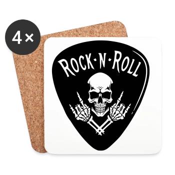 Rock N Roll Skull on Black - Coasters (set of 4) - white - Front