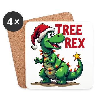 Christmas Dino – Funny T-Rex with Christmas Tree - Coasters (set of 4) - white - Front