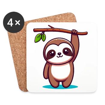 Paresseux mignon (bande dessinée Chibi) - Dessous de verre (lot de 4) - blanc - Devant