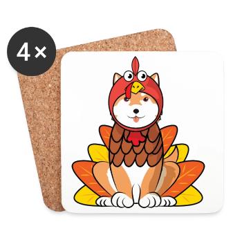 Shiba Inu Thanksgiving Turkey Costume Dog Outfit - Coasters (set of 4) - white - Front
