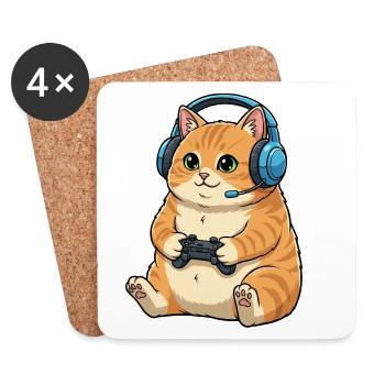 Gamer cat with headset - Coasters (set of 4) - white - Front