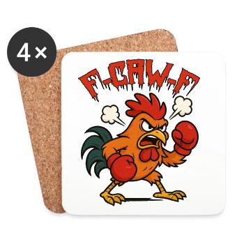 Funny Chicken F-CAW-F Rooster Fun Shirt - Coasters (set of 4) - white - Front