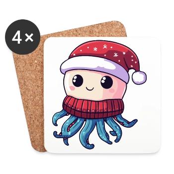 Qualle Weihnachten - Untersetzer (4er-Set) - Weiß - Vorne