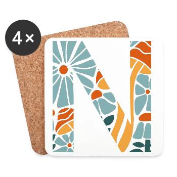 Lettre n fleurs groovy idée cadeau  - Dessous de verre (lot de 4) - blanc - Devant