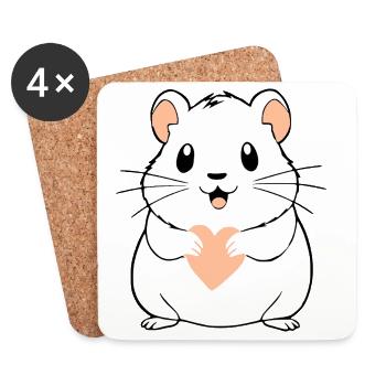 Hamster with Pink Heart Gift Valentine's Day - Coasters (set of 4) - white - Front