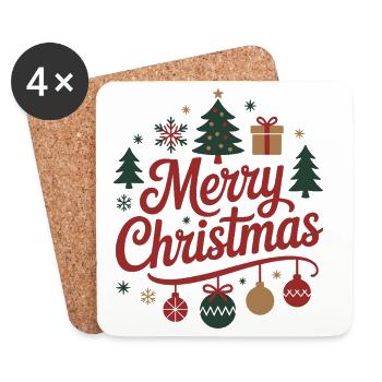 Fröhlicher Weihnachts-Schriftzug mit Kugeln - Untersetzer (4er-Set) - Weiß - Vorne