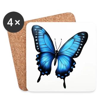 blue flying butterfly - Coasters (set of 4) - white - Front