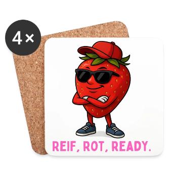 Ripe Red Ready Strawberry Mascot - Coasters (set of 4) - white - Front
