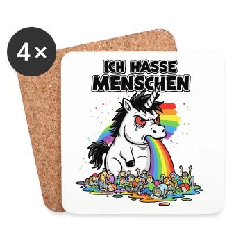 Je déteste les gens Licorne Vomir Arc-en-ciel Drôle - Dessous de verre (lot de 4) - blanc - Devant