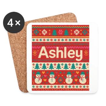 Festive Name Ashley Ugly Chrismas Style, Xmas  - Coasters (set of 4) - white - Front