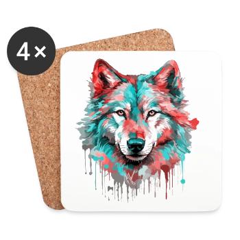 Wolf Wolfskopf Raubtier Wald Natur Wildnis Bunt - Untersetzer (4er-Set) - Weiß - Vorne