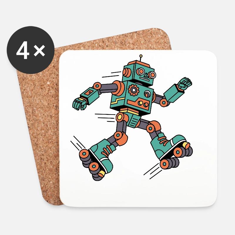 Roboter Skater Cartoon Retro - Untersetzer (4er-Set) - Weiß