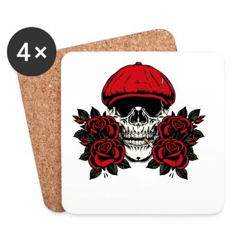 Skull with red mushroom hat and roses - Coasters (set of 4) - white - Front
