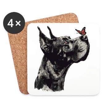 Dogge mit rotem Schmetterling - Untersetzer (4er-Set) - Weiß - Vorne