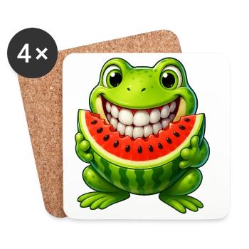 Cheerful frog toad with watermelon summer - Coasters (set of 4) - white - Front