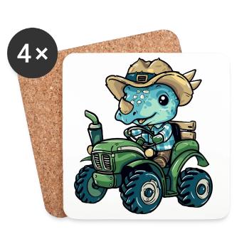 Dinosaure tricératops tracteur agriculteur - Dessous de verre (lot de 4) - blanc - Devant