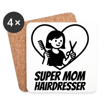 Super Maman Coiffeuse – Cœur Ciseaux - Dessous de verre (lot de 4) - blanc - Devant