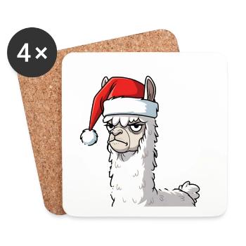 Llama with Santa Hat Alpaca Anti Christmas - Coasters (set of 4) - white - Front