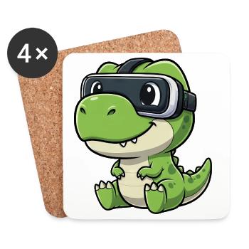 Mignons Dino T-Rex Joueur Cartoon Réalité Virtuelle - Dessous de verre (lot de 4) - blanc - Devant