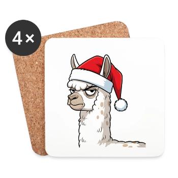 Festive Grumpy Llama Christmas Motif - Coasters (set of 4) - white - Front