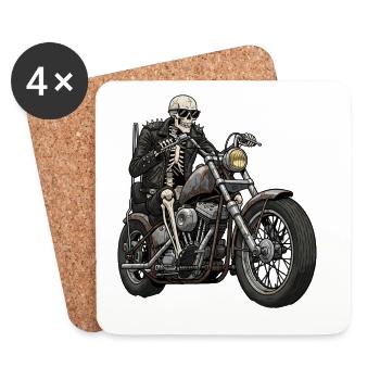 Skelett Biker auf Chopper Motorrad Retro - Untersetzer (4er-Set) - Weiß - Vorne