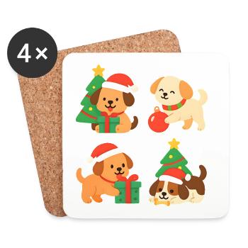 Chiens de Noël avec des cadeaux - Dessous de verre (lot de 4) - blanc - Devant