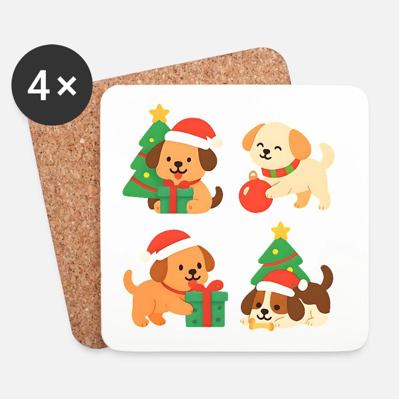 Weihnachtshunde mit Geschenken - Untersetzer (4er-Set) - Weiß