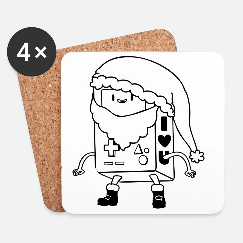 Süßer Weihnachts Roboter Lineart SVG Vektor Art - Untersetzer (4er-Set) - Weiß