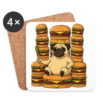 Witziger Mops König Cheeseburger Cartoon Lustig - Untersetzer (4er-Set) - Weiß - Vorne