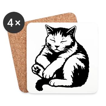 Silhouette du chat endormi - Dessous de verre (lot de 4) - blanc - Devant
