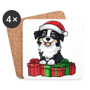 Border Collie chien Cadeaux de Noël - Dessous de verre (lot de 4) - blanc - Devant
