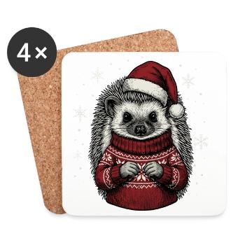 Igel Weihnachten Nikolausmütze Pyjama Lustig Xmas - Untersetzer (4er-Set) - Weiß - Vorne