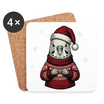Pyjama de Noël Perruche Perruche avec le Chapeau de Noël - Dessous de verre (lot de 4) - blanc - Devant