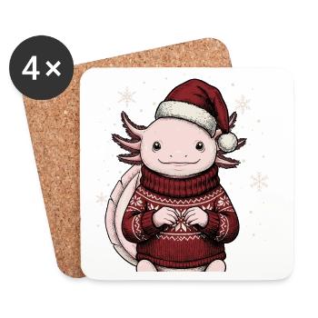 Axolotl Père Noël Chapeau de Noël Pyjama Drôle - Dessous de verre (lot de 4) - blanc - Devant