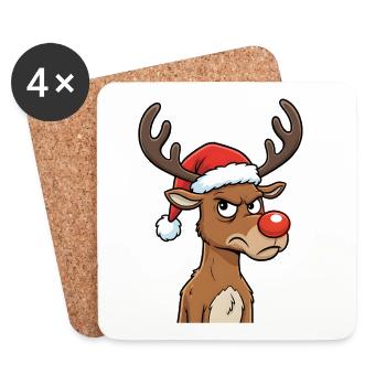 Bad Mood Reindeer Christmas Motif Rudolph - Coasters (set of 4) - white - Front
