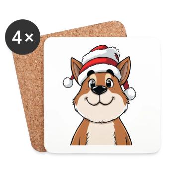 Funny dog with santa hat cute cartoon - Coasters (set of 4) - white - Front