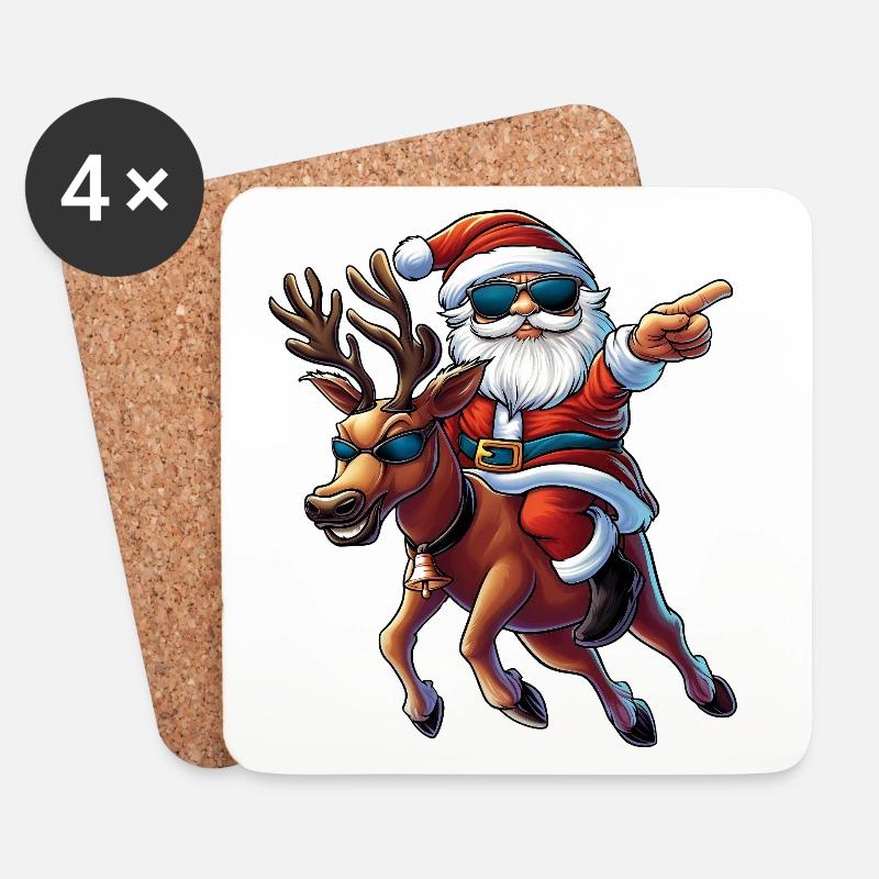 cooler Weihnachtsmann und Rentier :) - Untersetzer (4er-Set) - Weiß
