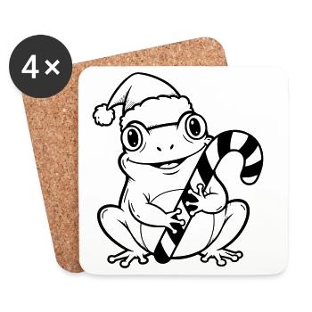 Christmas frog with candy cane - Coasters (set of 4) - white - Front