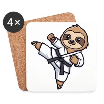 Cartoon Faultier Karate Martial Arts - Untersetzer (4er-Set) - Weiß - Vorne