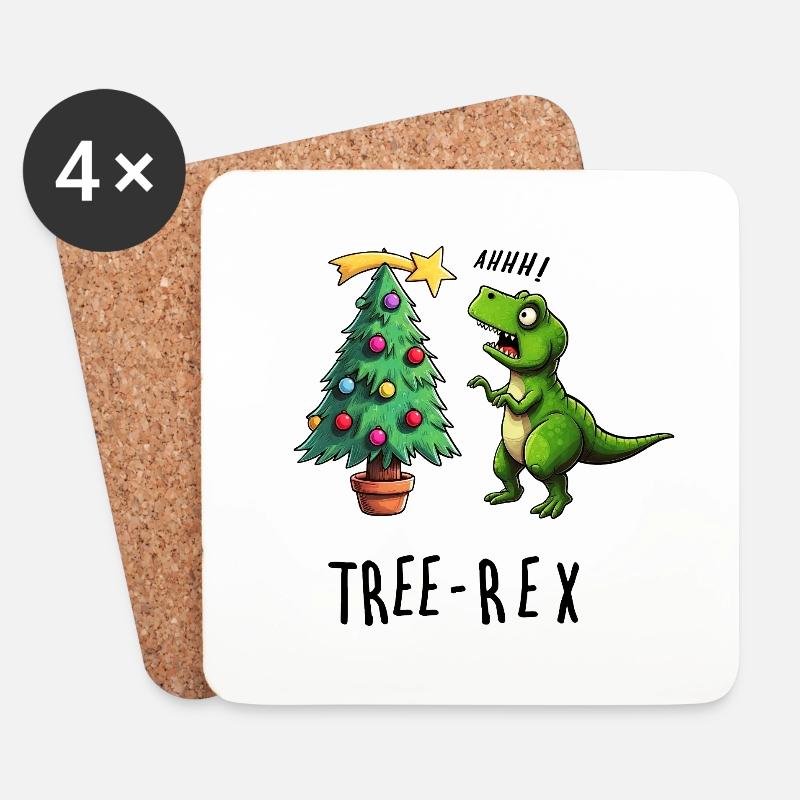 Dino trifft Weihnachtsbaum - Untersetzer (4er-Set) - Weiß