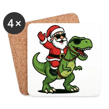 Christmas T Rex with Santa Swag - Coasters (set of 4) - white - Front