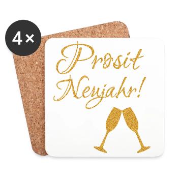 Fête du réveillon du Nouvel An Santé Vin mousseux Nouvelle année - Dessous de verre (lot de 4) - blanc - Devant