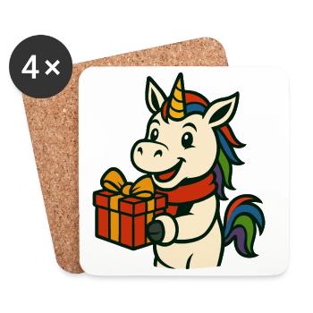 La licorne tenant offre une jolie œuvre d’art festive de Noël - Dessous de verre (lot de 4) - blanc - Devant