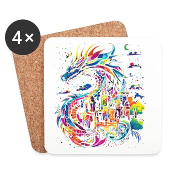 Drache Schloss Fantasie Magie Mythologie Kreatur - Untersetzer (4er-Set) - Weiß - Vorne