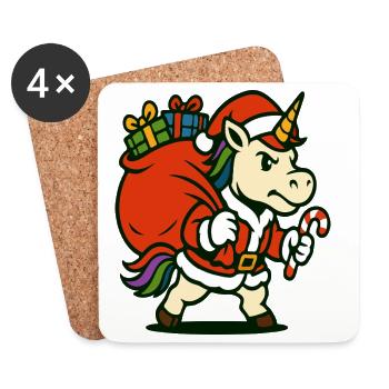 Licorne du Père Noël Fort avec Sac Cadeau - Dessous de verre (lot de 4) - blanc - Devant